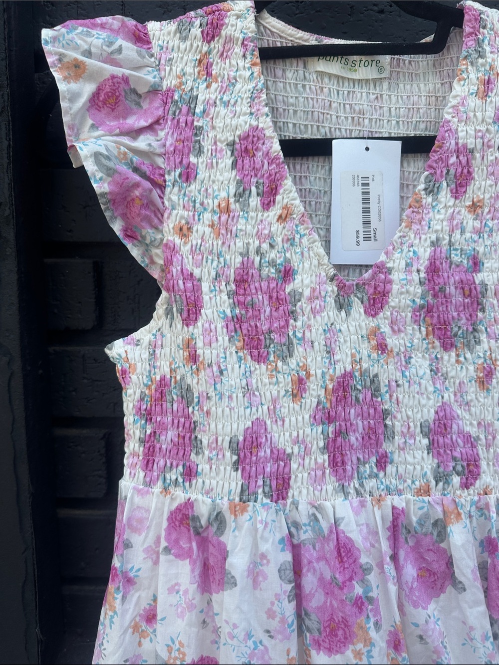 Floral Smocked Maxi Dress - Pink smocked, flutter sleeves